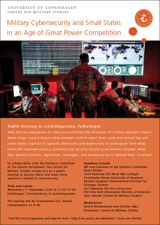 Invitation to the public hearing "Military Cybersecurity and Small States in an Age of Great Power Competition