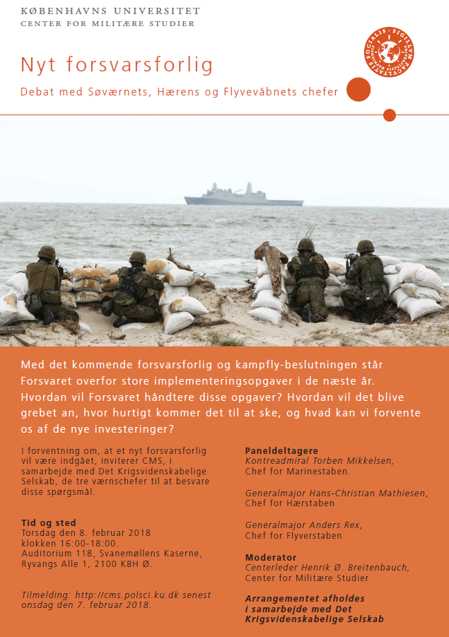 Plakat for seminaret "Nyt forsvarsforlig - Debat med værnscheferne