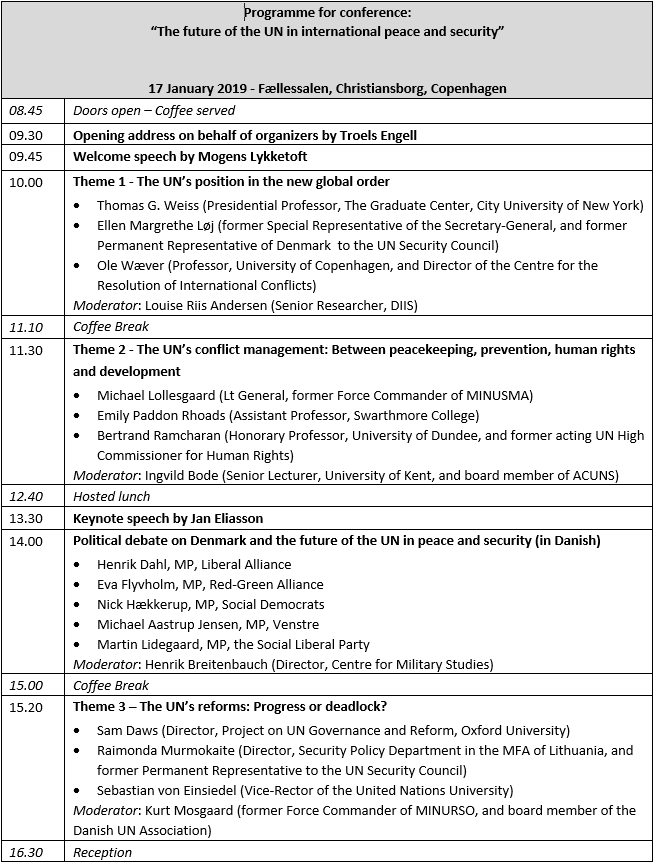 Programme for the event The future of the UN in international peace and security