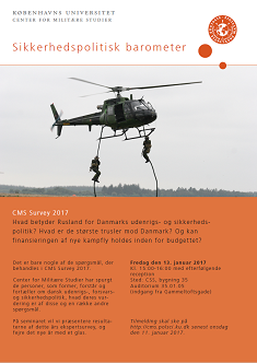 Plakat for arrangementet der præsenterer Sikkerhedspolitisk Barometer: CMS survey 2017