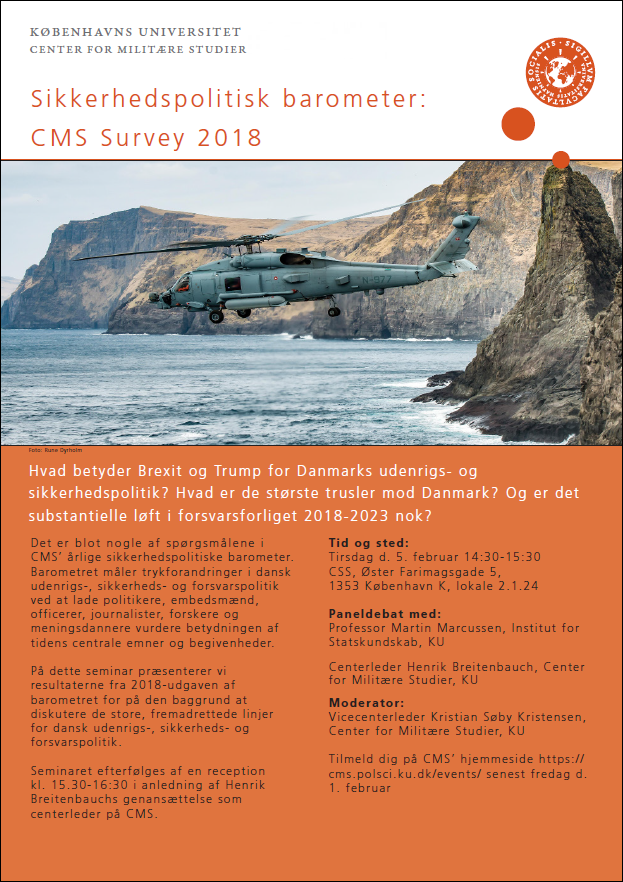 Invitation til CMS seminaret "Lancering af sikkerhedspolitisk barometer: CMS Survey 2018"