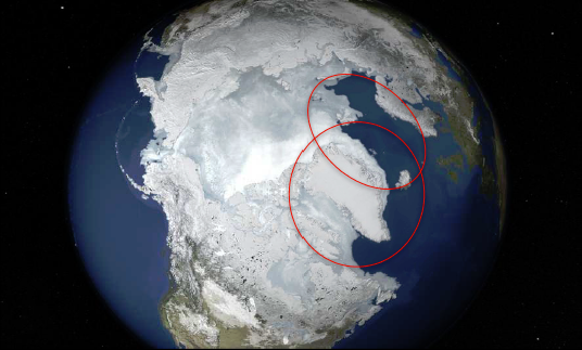 Jordklode med Arktis markeret