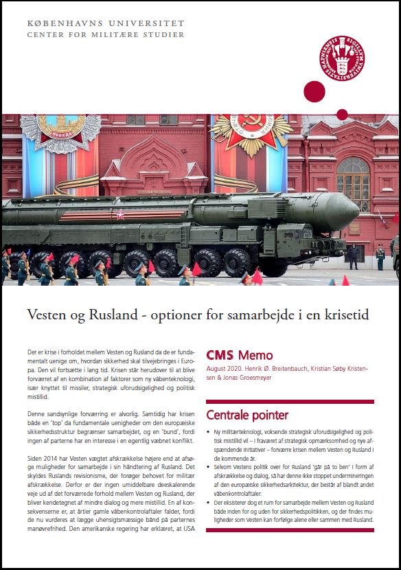 Memo forside: Vesten og Rusland - optioner for samarbejde i en krisetid